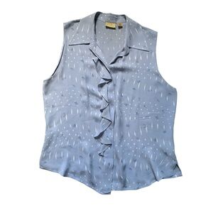 Caslon Blue Sleeveless Silk Ruffle Blouse L